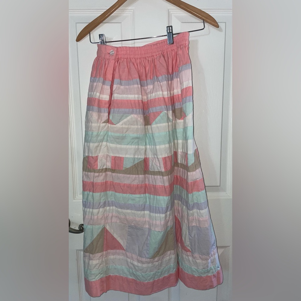 Handmade Pastel Geometric A-Line Quilted Skirt - Picture 2 of 5